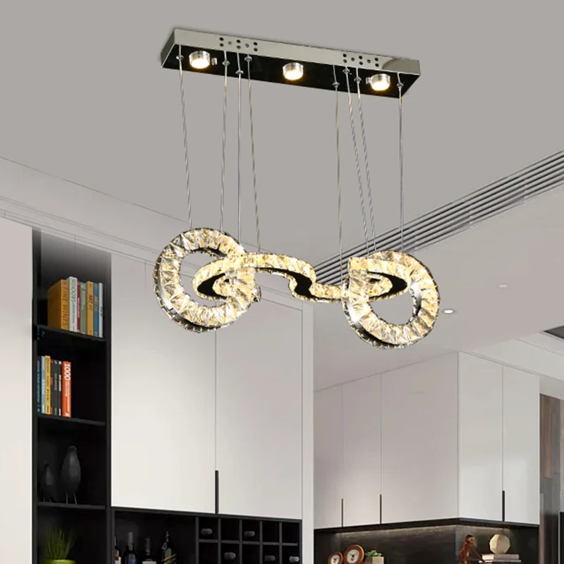 Anneau de cristal biseauté LED multi-pendentif lampe de suspension de plafond de restaurant contemporain en chrome Clearhalo