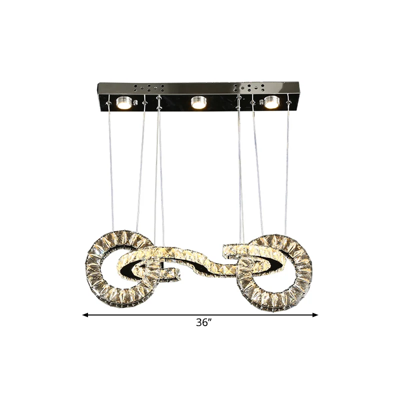 Anneau de cristal biseauté LED multi-pendentif lampe de suspension de plafond de restaurant contemporain en chrome Clearhalo