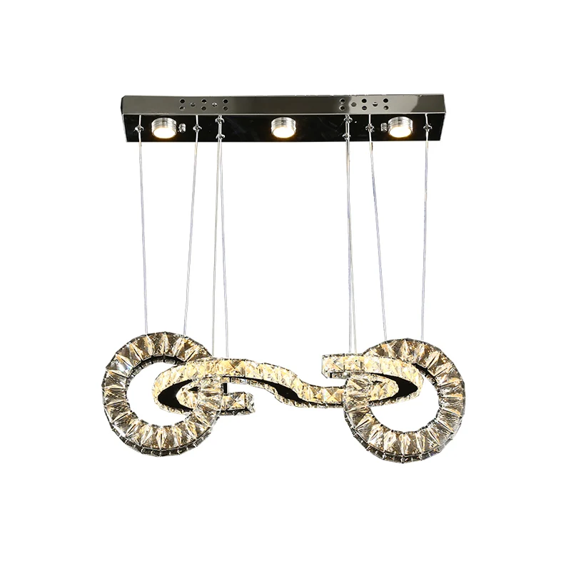 Anneau de cristal biseauté LED multi-pendentif lampe de suspension de plafond de restaurant contemporain en chrome Clearhalo