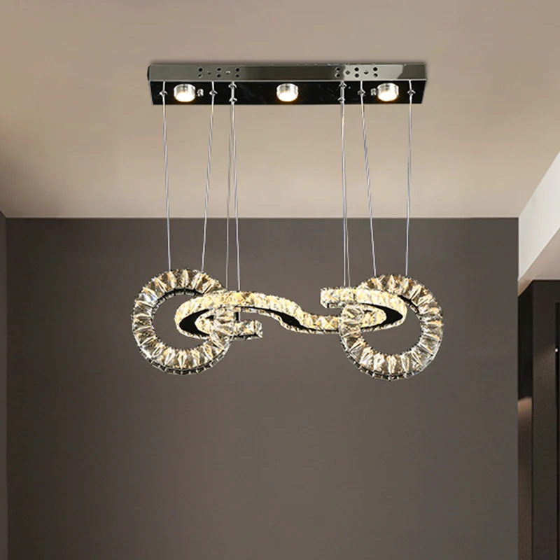 Anneau de cristal biseauté LED multi-pendentif lampe de suspension de plafond de restaurant contemporain en chrome Clearhalo
