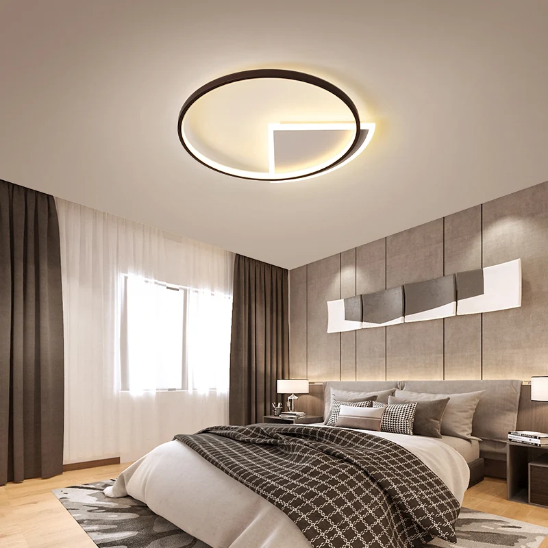 Anneau d'éclairage de plafond en acrylique, Style Simple, lumière LED blanche et noire pour chambre à coucher Clearhalo