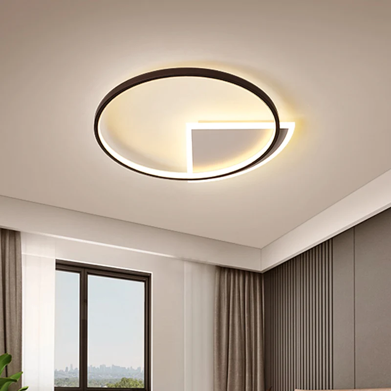 Anneau d'éclairage de plafond en acrylique, Style Simple, lumière LED blanche et noire pour chambre à coucher Clearhalo