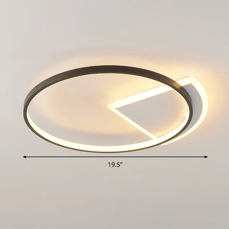 Anneau d'éclairage de plafond en acrylique, Style Simple, lumière LED blanche et noire pour chambre à coucher Clearhalo