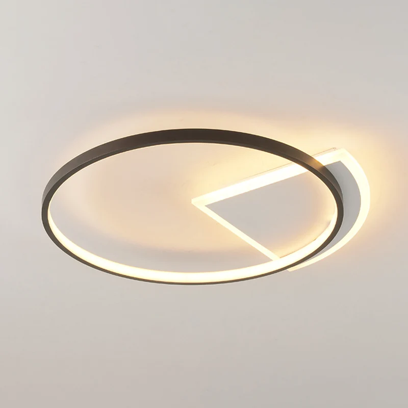 Anneau d'éclairage de plafond en acrylique, Style Simple, lumière LED blanche et noire pour chambre à coucher Clearhalo