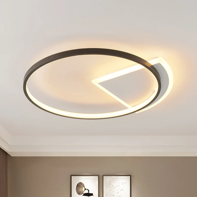 Anneau d'éclairage de plafond en acrylique, Style Simple, lumière LED blanche et noire pour chambre à coucher Clearhalo
