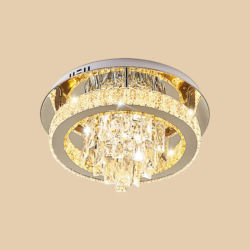 Anneau LED encastré modernisme chromé cristal à facettes proche du plafonnier pour le salon Clearhalo