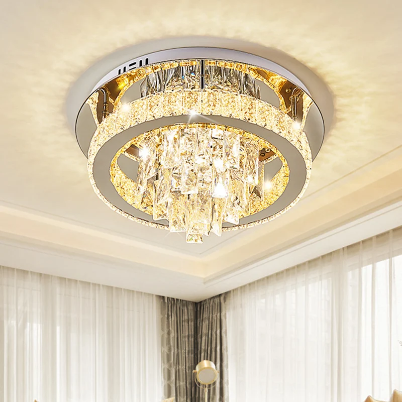 Anneau LED encastré modernisme chromé cristal à facettes proche du plafonnier pour le salon Clearhalo