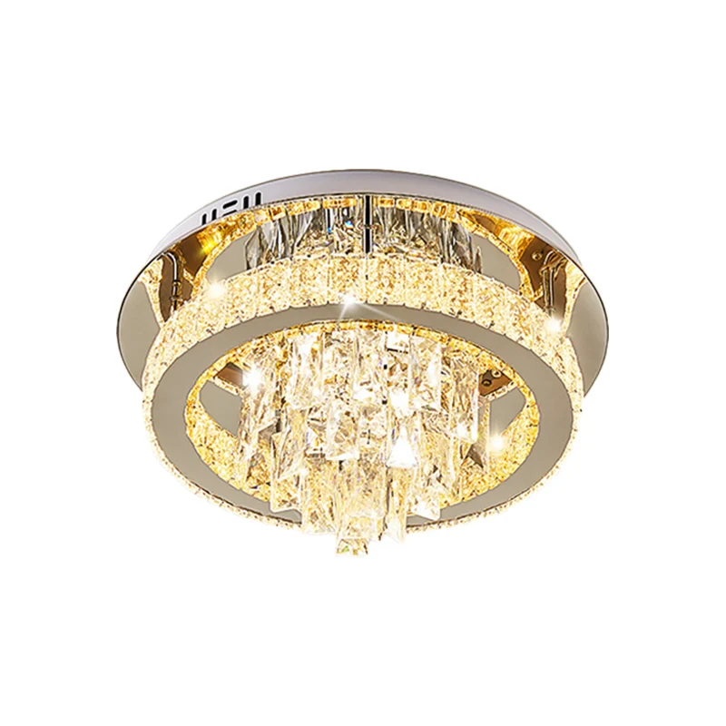 Anneau LED encastré modernisme chromé cristal à facettes proche du plafonnier pour le salon Clearhalo