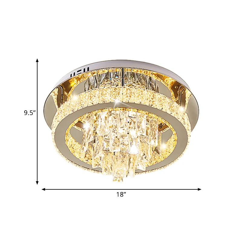 Anneau LED encastré modernisme chromé cristal à facettes proche du plafonnier pour le salon Clearhalo