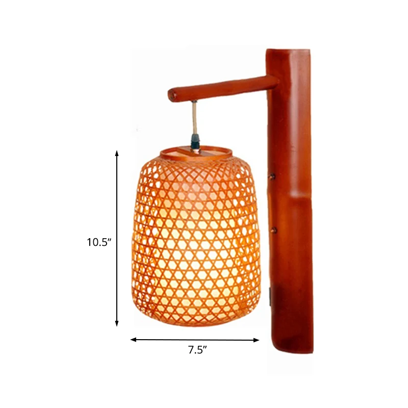 Applique en bambou faite à la main en Asie, 1 ampoule, luminaire mural rouge marron avec abat-jour tubulaire intérieur en...