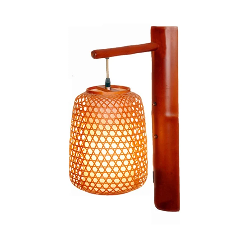 Applique en bambou faite à la main en Asie, 1 ampoule, luminaire mural rouge marron avec abat-jour tubulaire intérieur en...