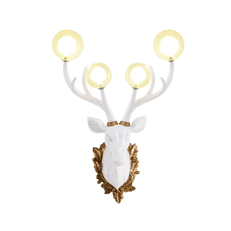 Applique blanche à 4 lumières en résine Antique, boule en forme de cerf, abat-jour en verre transparent, luminaire mural C...
