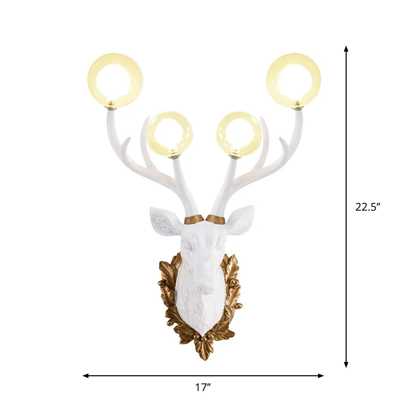 Applique blanche à 4 lumières en résine Antique, boule en forme de cerf, abat-jour en verre transparent, luminaire mural C...