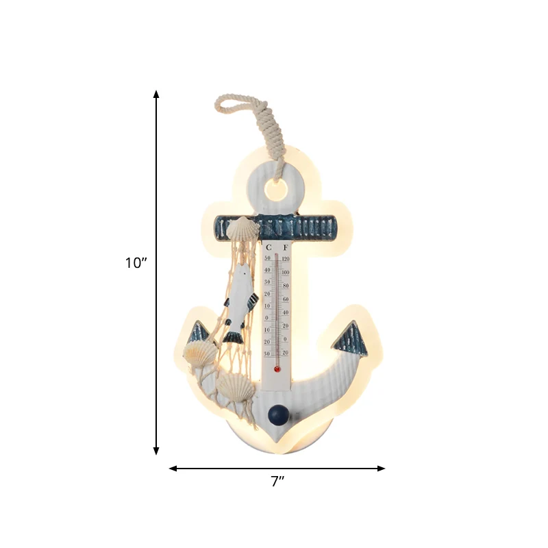 Applique en forme d'ancre luminaire bois méditerranéen LED lampe murale bleu-blanc Clearhalo