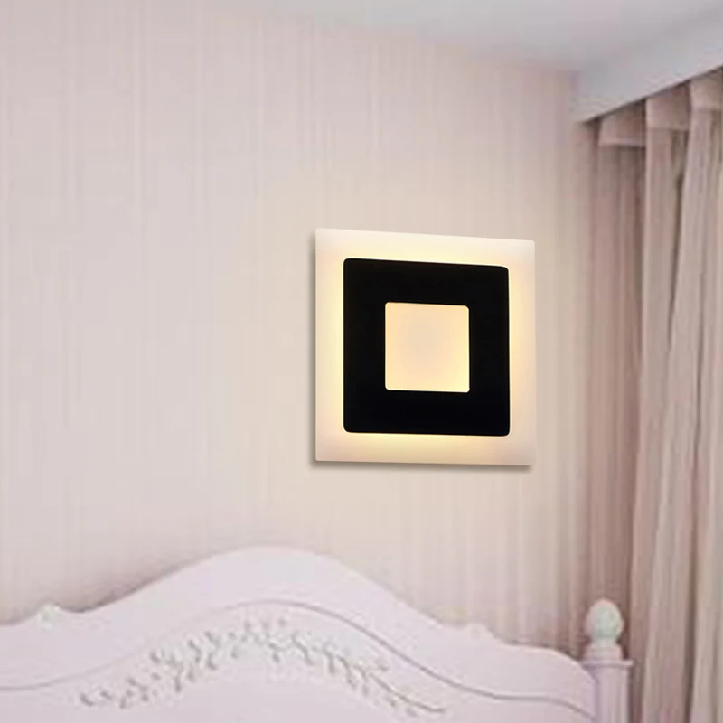 Applique LED à cadre noir/blanc, lampe murale moderne en acrylique à 1 lumière, lumière chaude/blanche Clearhalo