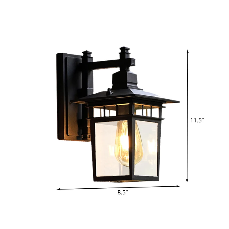 Applique murale à 1 ampoule de 8,5 po/11 po de largeur Lodges Pavilion, éclairage mural en verre transparent, noir Clearhalo