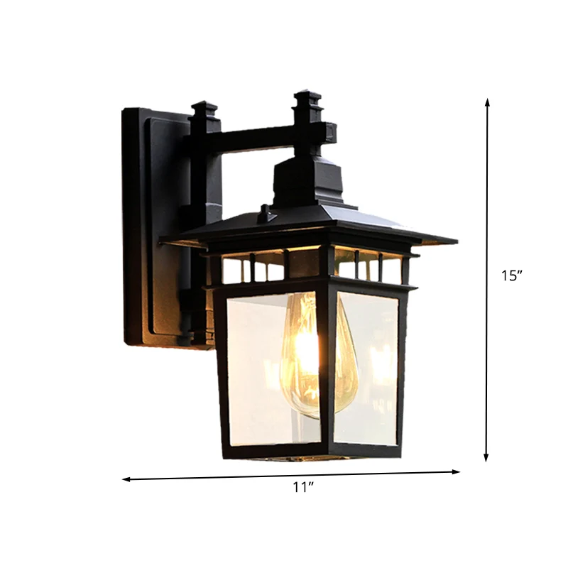 Applique murale à 1 ampoule de 8,5 po/11 po de largeur Lodges Pavilion, éclairage mural en verre transparent, noir Clearhalo