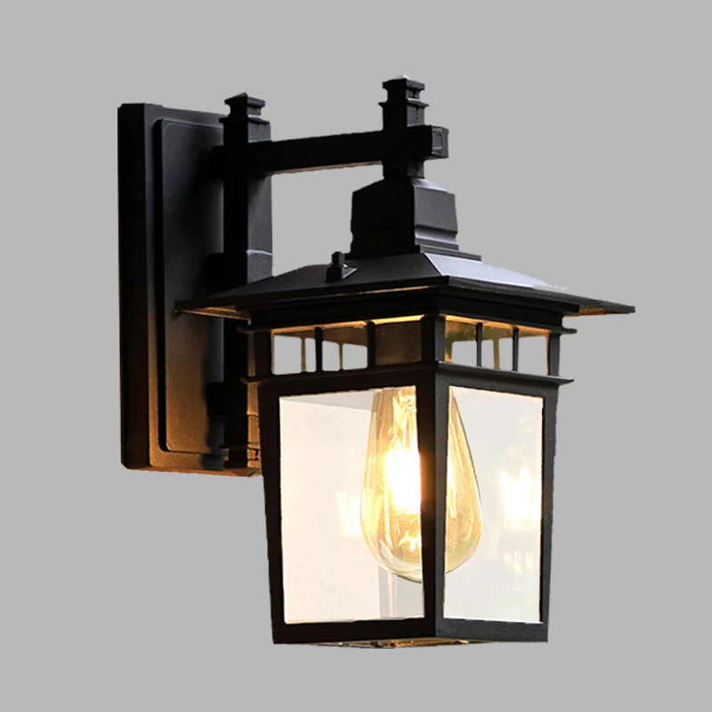 Applique murale à 1 ampoule de 8,5 po/11 po de largeur Lodges Pavilion, éclairage mural en verre transparent, noir Clearhalo