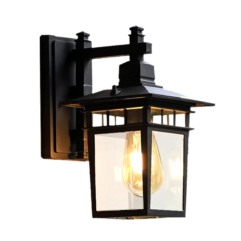 Applique murale à 1 ampoule de 8,5 po/11 po de largeur Lodges Pavilion, éclairage mural en verre transparent, noir Clearhalo