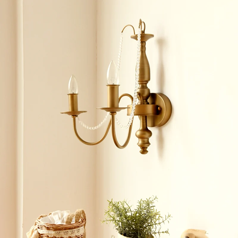 Applique murale bougie en laiton, métal Vintage, 2 lumières, applique murale pour chambre à coucher avec abat-jour/sans ab...