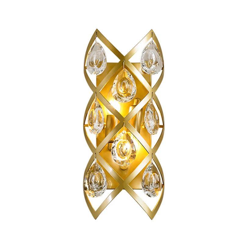 Applique murale de chevet croisée en cristal du milieu du siècle, 2 têtes, lampe murale dorée Clearhalo