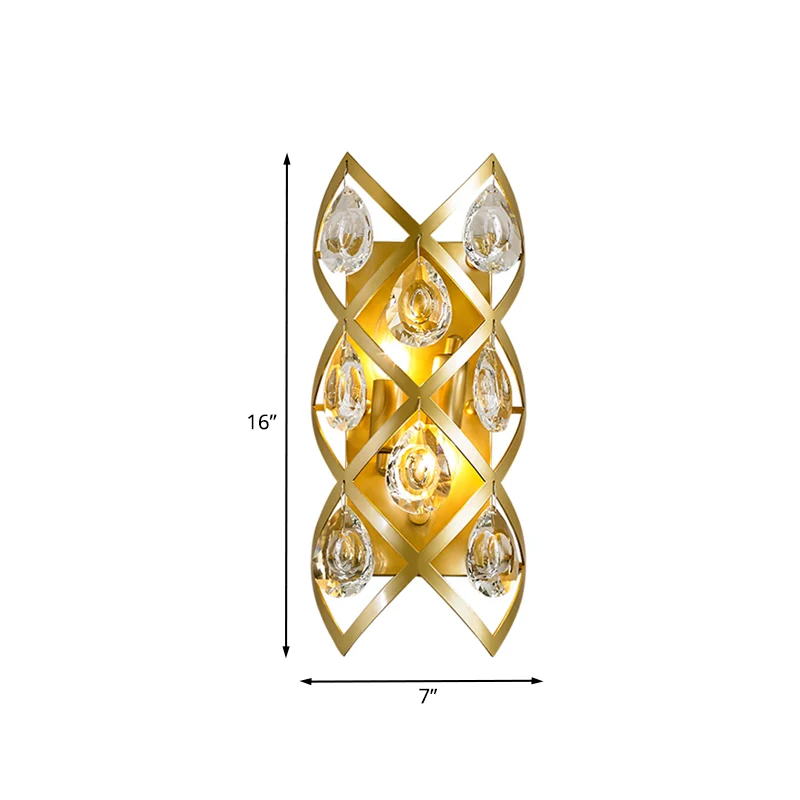 Applique murale de chevet croisée en cristal du milieu du siècle, 2 têtes, lampe murale dorée Clearhalo