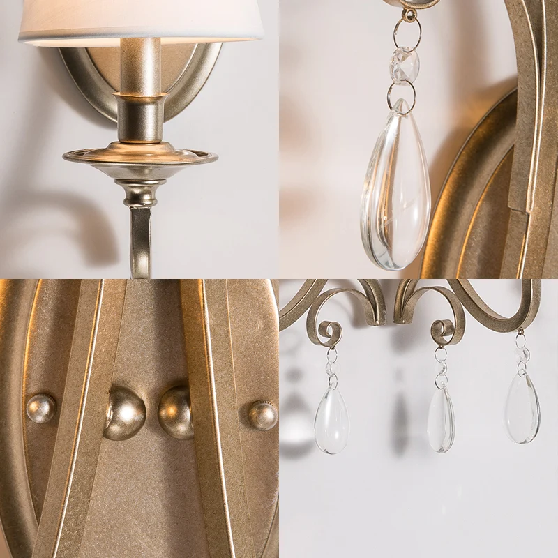 Applique murale conique pour chambre à coucher, métal rustique et tissu, applique 1/2 lumière dorée Clearhalo