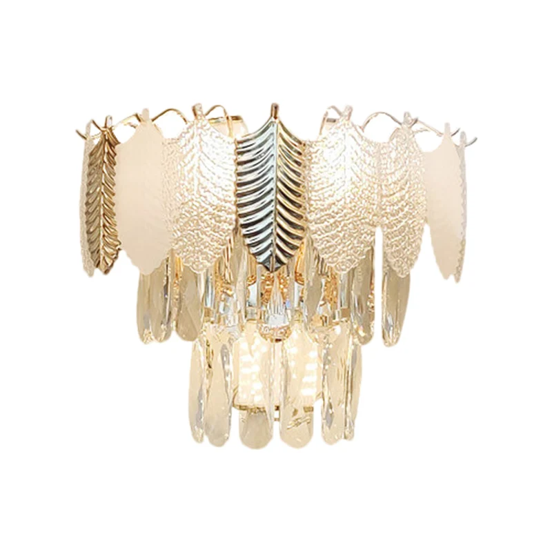 Applique murale conique à 3 têtes, lampe murale moderne en cristal clair avec feuilles dorées et acryliques Clearhalo