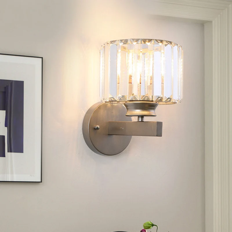 Applique murale contemporaine en forme de tambour en Nickel, 1 lumière, éclairage mural en cristal pour chambre à coucher...