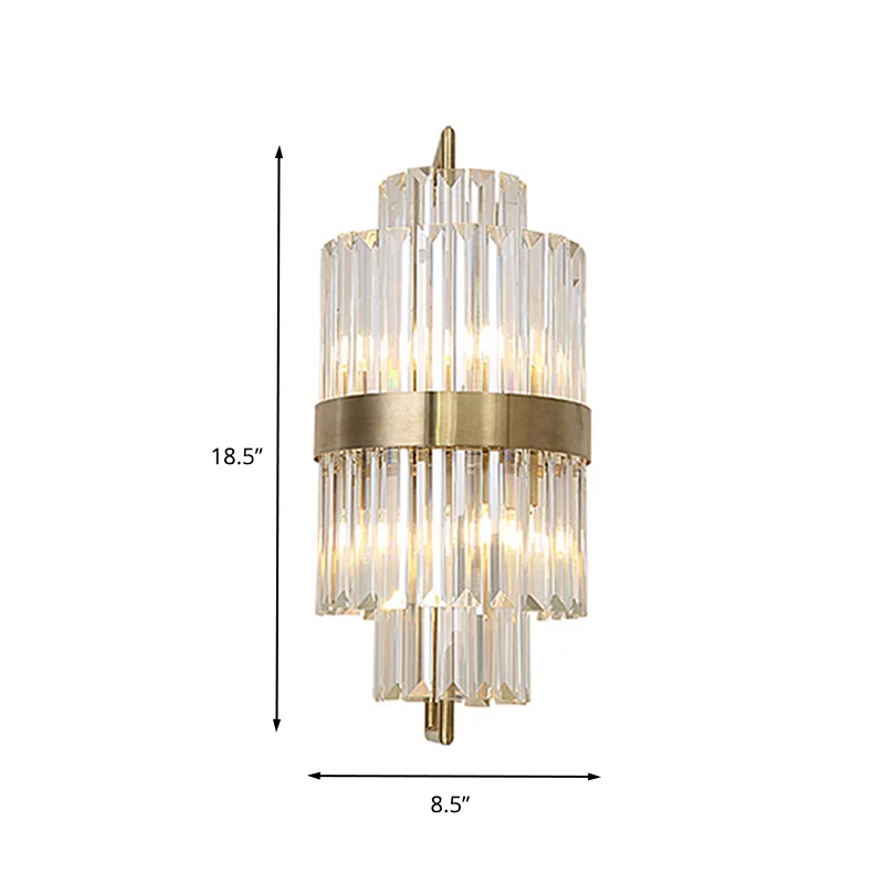 Applique murale cylindrique en bloc de cristal postmoderne, 2 lumières, applique de couloir, dorée Clearhalo