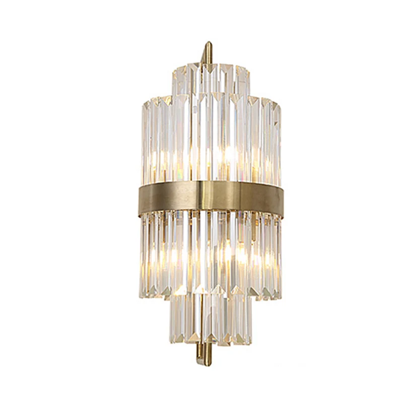 Applique murale cylindrique en bloc de cristal postmoderne, 2 lumières, applique de couloir, dorée Clearhalo