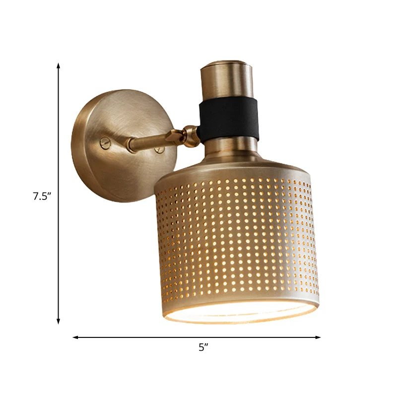 Applique murale cylindrique en métal pour chambre à coucher, 1 ampoule, applique murale dorée avec Design découpé Clearhalo