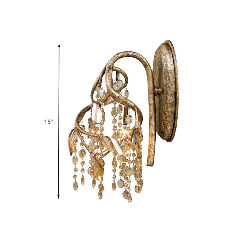 Applique murale décorative en forme de branche, 2 lumières, cristal translucide, LED, en laiton Clearhalo