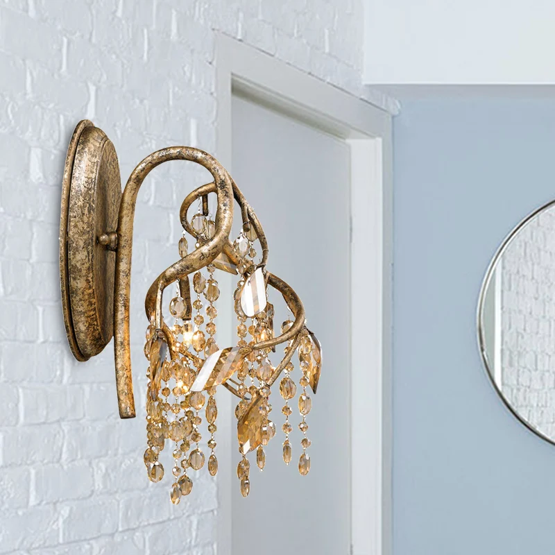 Applique murale décorative en forme de branche, 2 lumières, cristal translucide, LED, en laiton Clearhalo