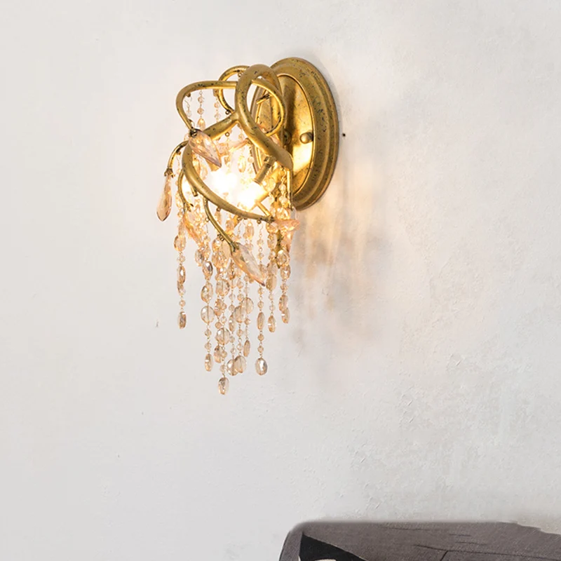 Applique murale décorative en forme de branche, 2 lumières, cristal translucide, LED, en laiton Clearhalo