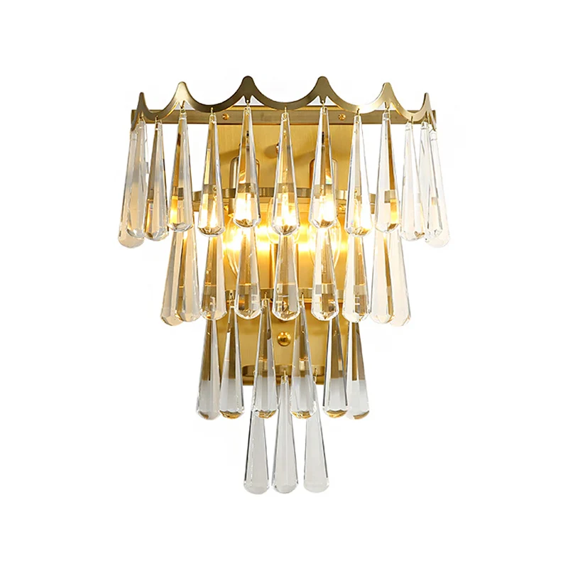 Applique murale dorée à 2 lumières de Style moderne avec abat-jour en forme de larme en cristal transparent Clearhalo