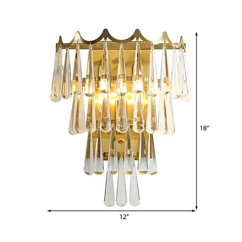 Applique murale dorée à 2 lumières de Style moderne avec abat-jour en forme de larme en cristal transparent Clearhalo