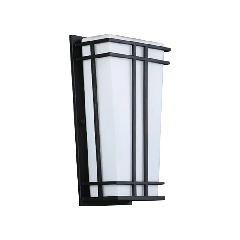 Applique murale encastrée trapézoïdale en verre blanc, idées d'éclairage mural rustique à 1 lumière pour patio en noir tex...