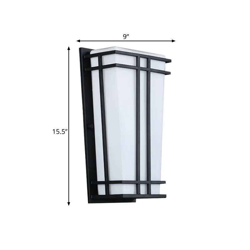 Applique murale encastrée trapézoïdale en verre blanc, idées d'éclairage mural rustique à 1 lumière pour patio en noir tex...