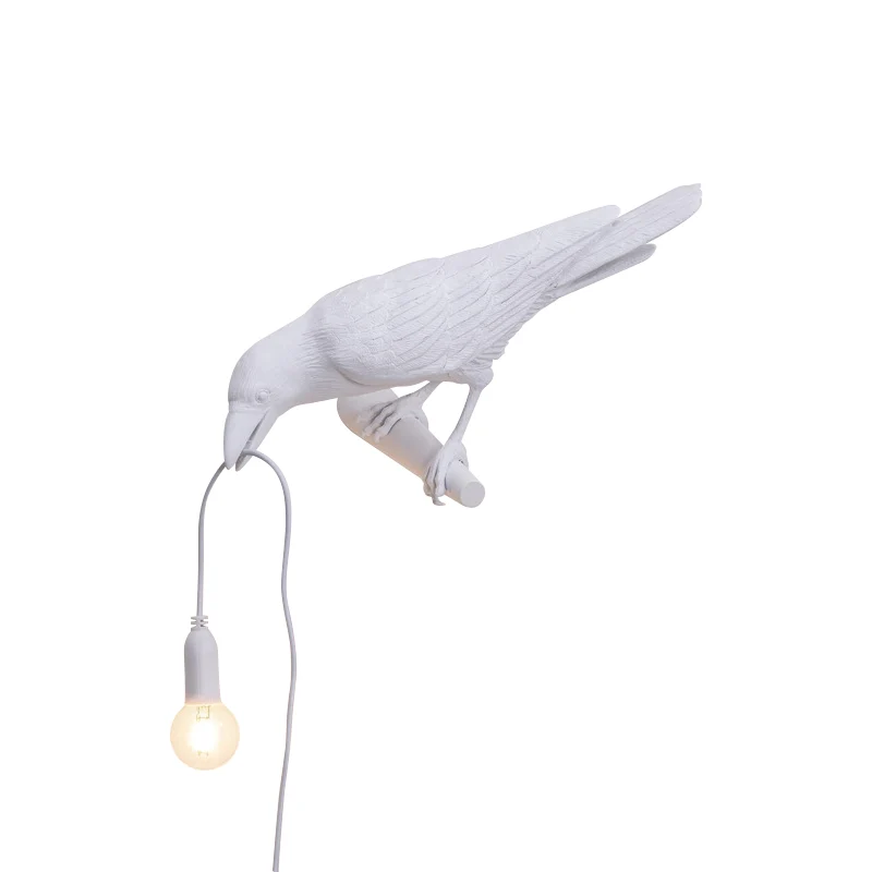 Applique murale en forme d'oiseau à 1 ampoule, Style campagnard, finition blanche/noire, applique murale en résine Clearhalo