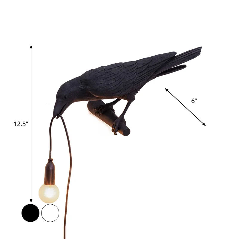 Applique murale en forme d'oiseau à 1 ampoule, Style campagnard, finition blanche/noire, applique murale en résine Clearhalo
