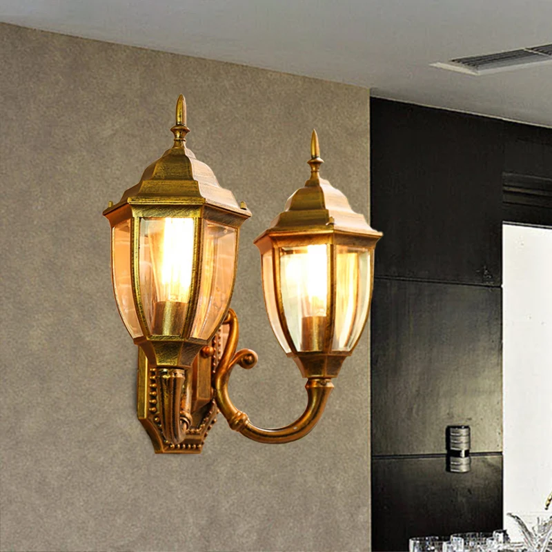 Applique murale en laiton/noir à 2 ampoules, éclairage de ferme en verre transparent avec bras incurvé Clearhalo