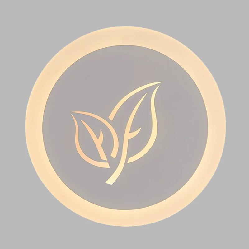 Applique murale LED moderne en acrylique à montage mural circulaire pour salon en blanc avec motif de feuilles Clearhalo
