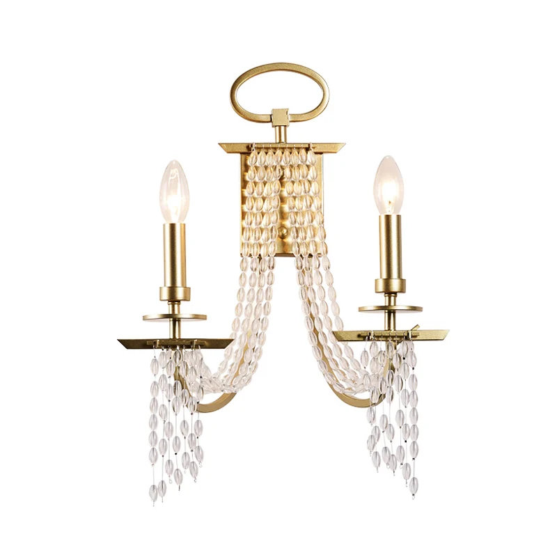 Applique murale à 2 lumières avec brins de cristal, modernisme, finition dorée, bougie, lampe murale pour chambre à couche...