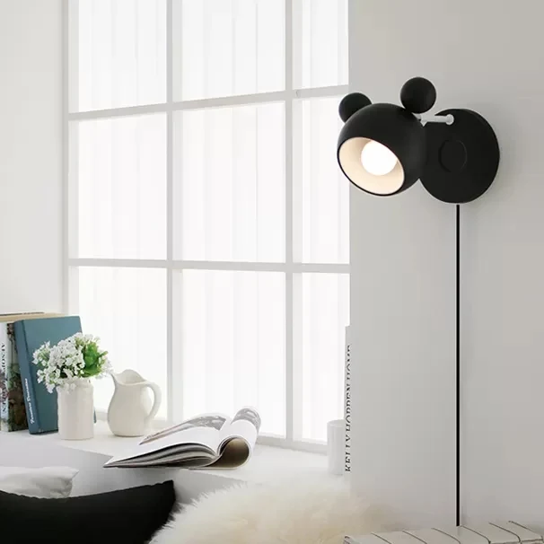 Applique murale Macaron Mouse avec chaîne de traction, 1 tête en métal, pour salle d'étude Clearhalo