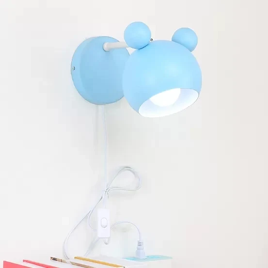 Applique murale Macaron Mouse avec chaîne de traction, 1 tête en métal, pour salle d'étude Clearhalo