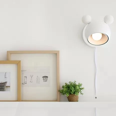 Applique murale Macaron Mouse avec chaîne de traction, 1 tête en métal, pour salle d'étude Clearhalo