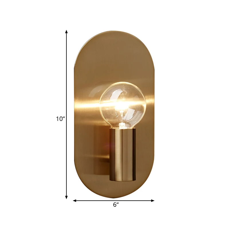 Applique murale minimaliste à 1 ampoule nue, finition dorée, applique métallique avec plaque arrière ovale Clearhalo