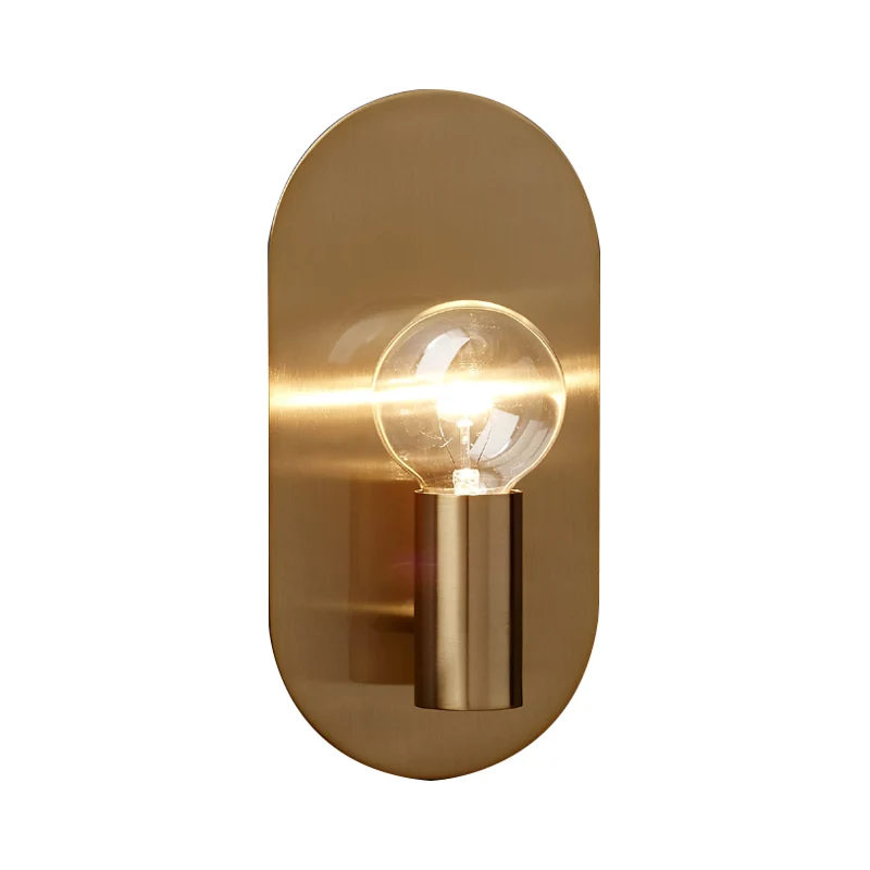 Applique murale minimaliste à 1 ampoule nue, finition dorée, applique métallique avec plaque arrière ovale Clearhalo
