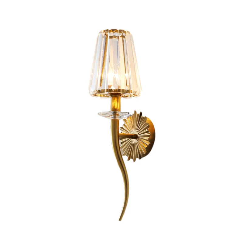 Applique murale moderne à abat-jour conique transparent, 1 tête, avec prisme en cristal doré, pour escalier Clearhalo